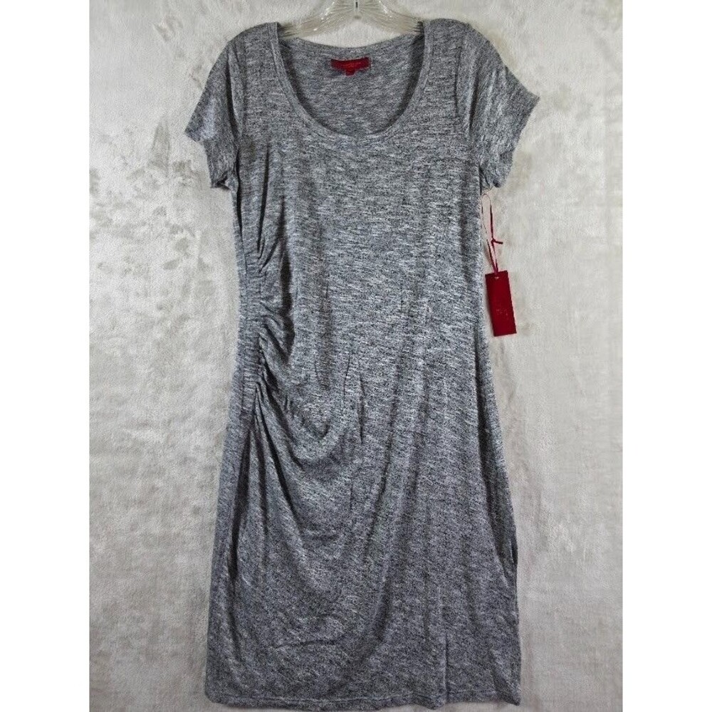Jennifer Lopez M Ruched T Shirt Dress Body Con Super Soft Grey Black Knee Length